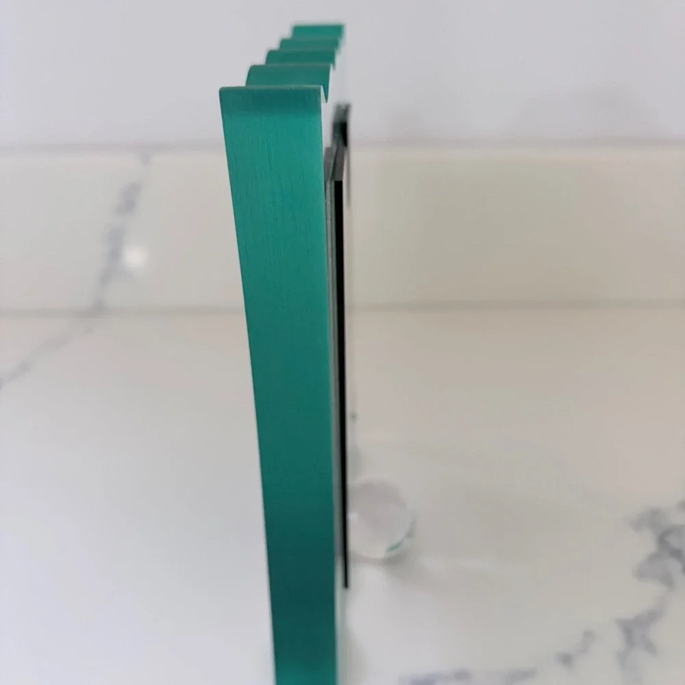 VTG Wavy Scalloped Glass Picture Frame Clear Green Edge Post Modern 3x4 Photo